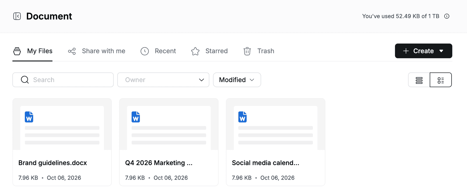 Document file list with the Q4 2026 Marketing Plan and other documents